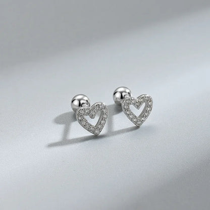 Hypoallergenic Heart Stud Earrings | 925 Sterling Silver Screw-Back Cartilage & Helix Piercing Jewellery for Women & Girls – Everyday Gift UK