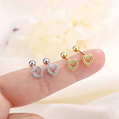 Hypoallergenic Heart Stud Earrings | 925 Sterling Silver Screw-Back Cartilage & Helix Piercing Jewellery for Women & Girls – Everyday Gift UK