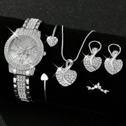 Gold Luxury Women’s Quartz Watch & Jewellery Gift Set – 4-in-1 Elegant Timepiece with Matching Ring, Necklace & Earrings