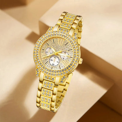 Gold Luxury Women’s Quartz Watch & Jewellery Gift Set – 4-in-1 Elegant Timepiece with Matching Ring, Necklace & Earrings