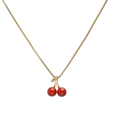Little Wine Red Cherry Pendant Necklaces For Women Fashion Personality Fruit Golden Chain Necklace Party Jewelry Birthday Gifts