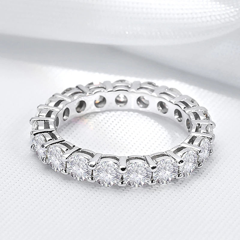 Pandora-Style 925 Sterling Silver Moissanite Eternity Ring | Round Cut 2mm–5mm GRA Certified Wedding Band