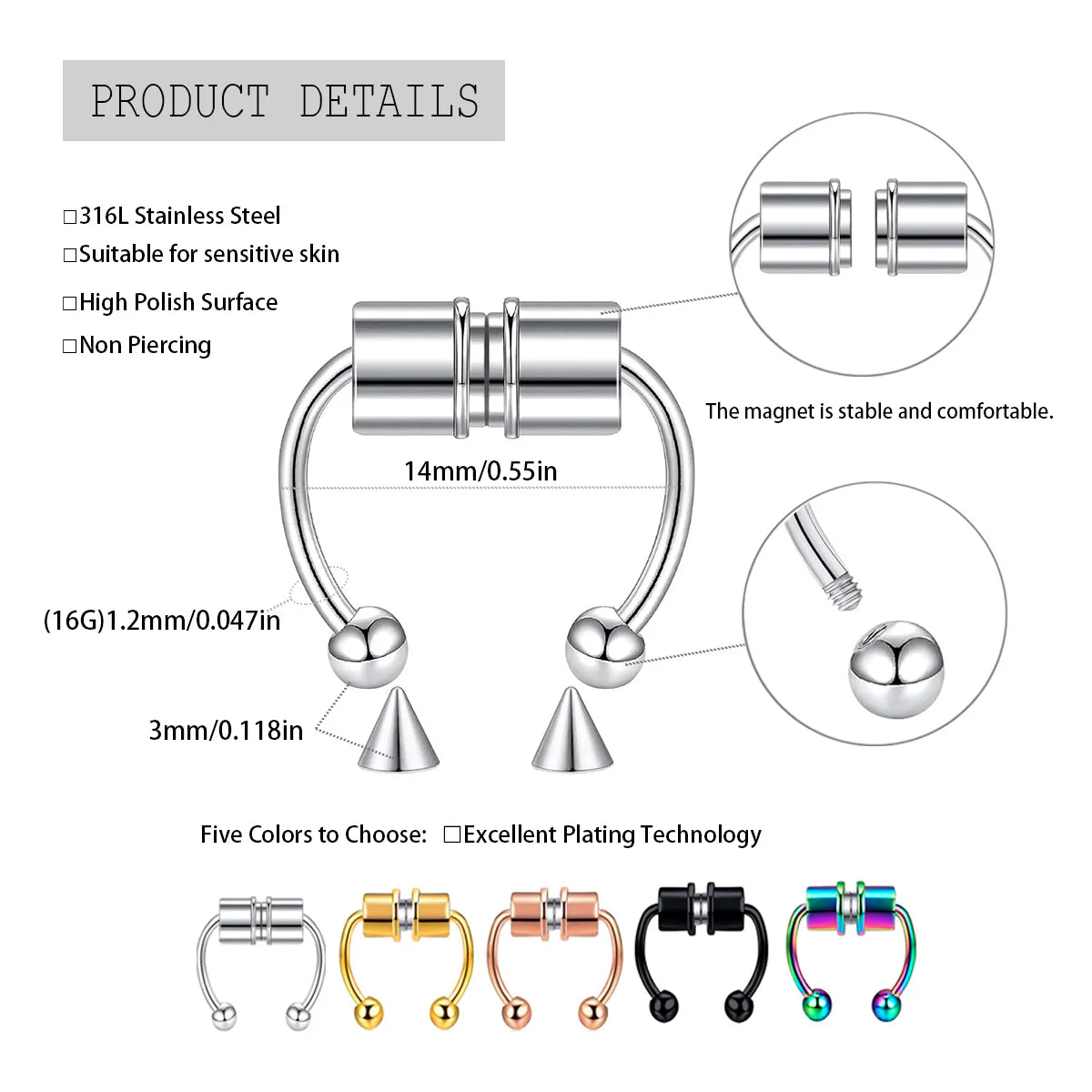 Fake Nose Ring Hoop – Non-Piercing Septum Clip for Women | Stainless Steel Hip Hop & Fashion Body Jewellery UK