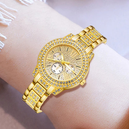 Gold Luxury Women’s Quartz Watch & Jewellery Gift Set – 4-in-1 Elegant Timepiece with Matching Ring, Necklace & Earrings